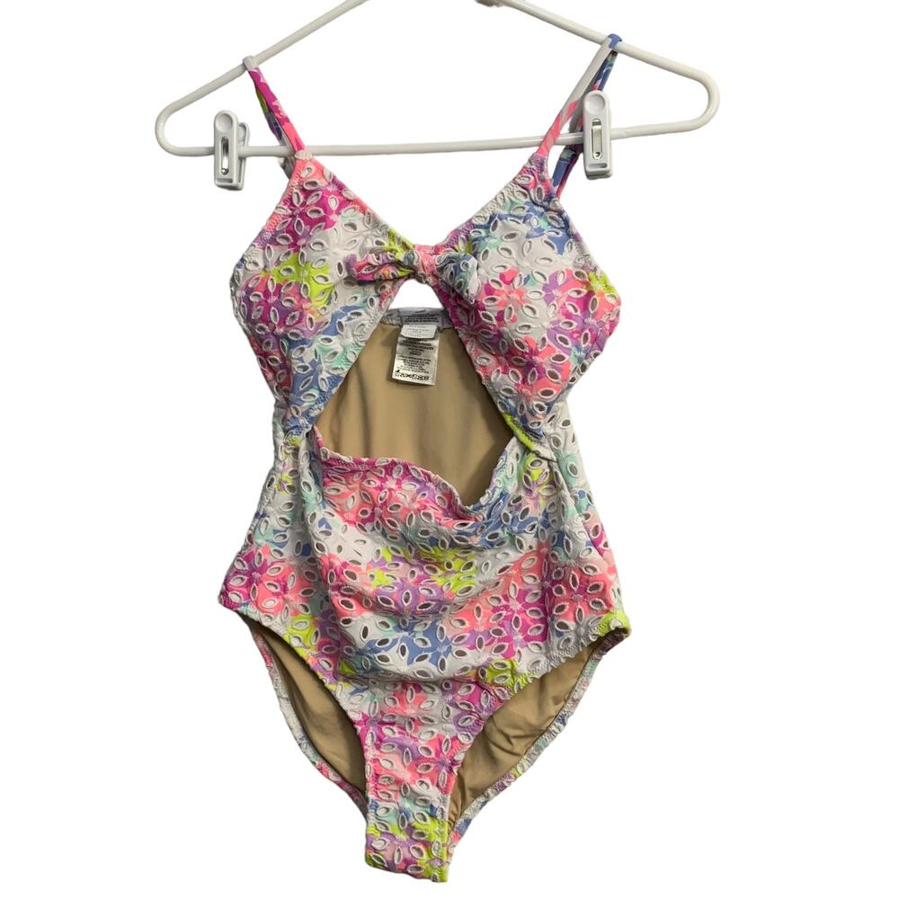 Shade Critters Cutout Monokini Floral Eyelet Colorful Tie Dye Size 14 Girls